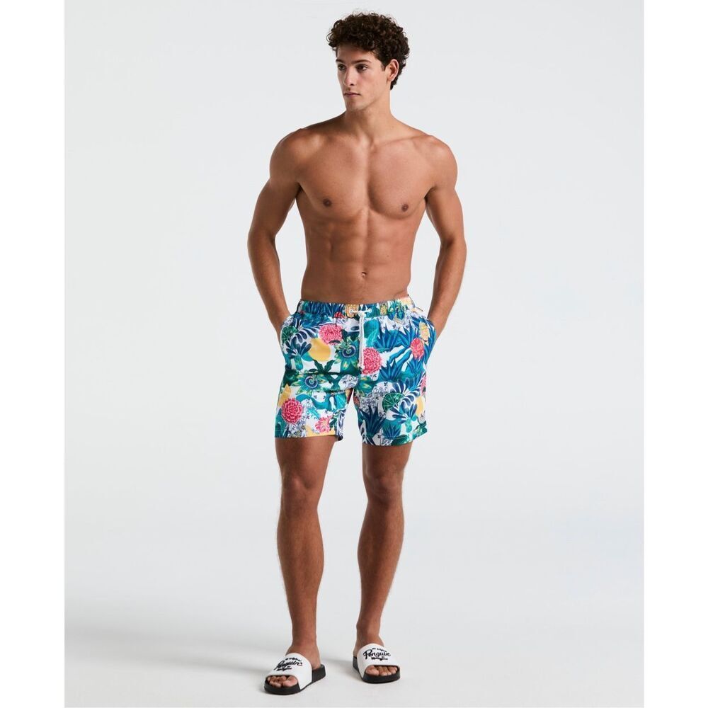 Original Penguin 7" All-Over Floral Collage Swim Shorts Bright White 2XL